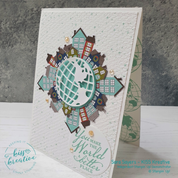 Stunning card using the Trimming the Town Suite and Beautiful World Bundle  from Stampin' Up!