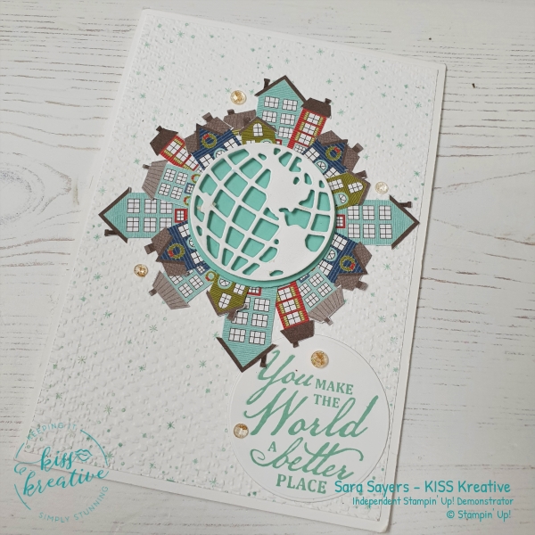 Stunning card using the Trimming the Town Suite and Beautiful World Bundle  from Stampin' Up!
