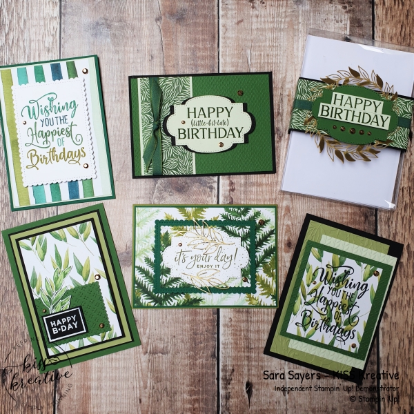 Happiest of birthday cards using the Forever Greenery DSP from Stampin Up