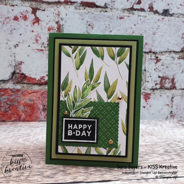 Happiest of birthday cards using the Forever Greenery DSP from Stampin Up