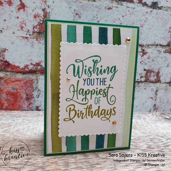 Happiest of birthday cards using the Forever Greenery DSP from Stampin Up