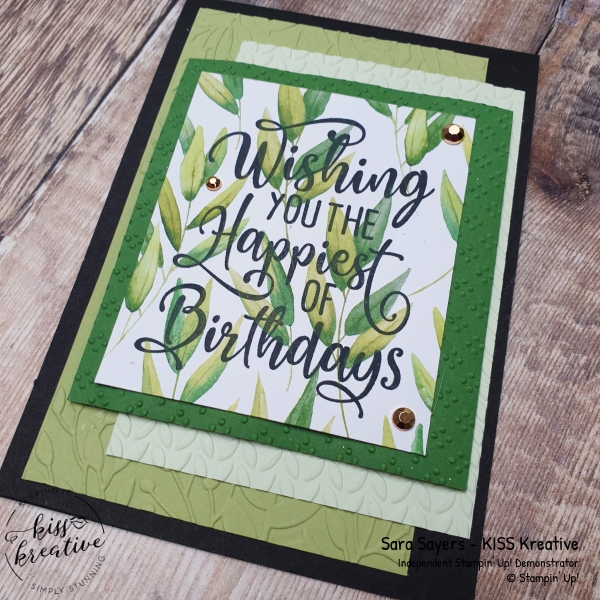 Happiest of birthday cards using the Forever Greenery DSP from Stampin Up