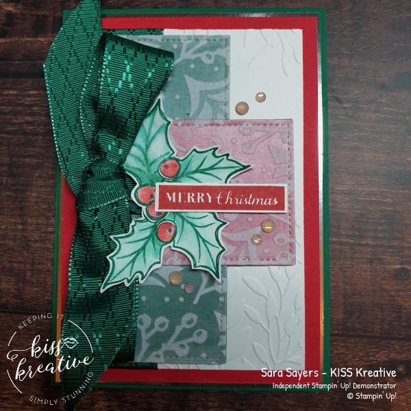 Jacquard effect Stitched shapes using the Plush Poinsettia Speciality Designer Series paper from Stampin Up!