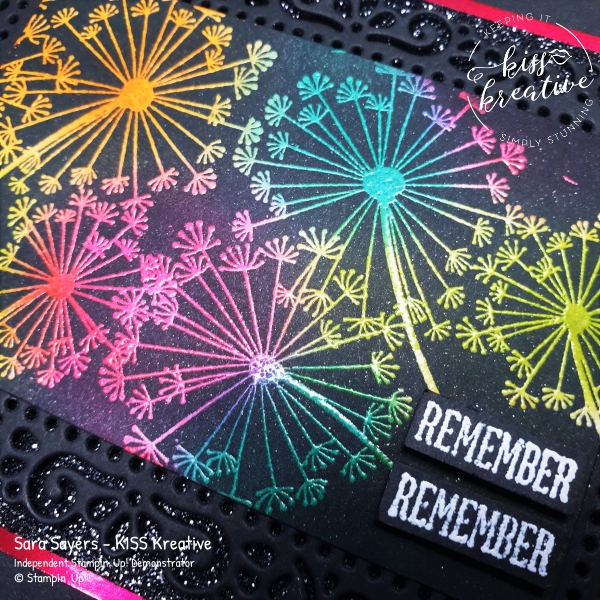 Firework Card using the Joseph's Coat Technique and Dandelion Wishes