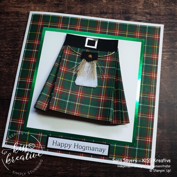 Easy Kilt card using Plaid Tidings DSP by Stampin Up