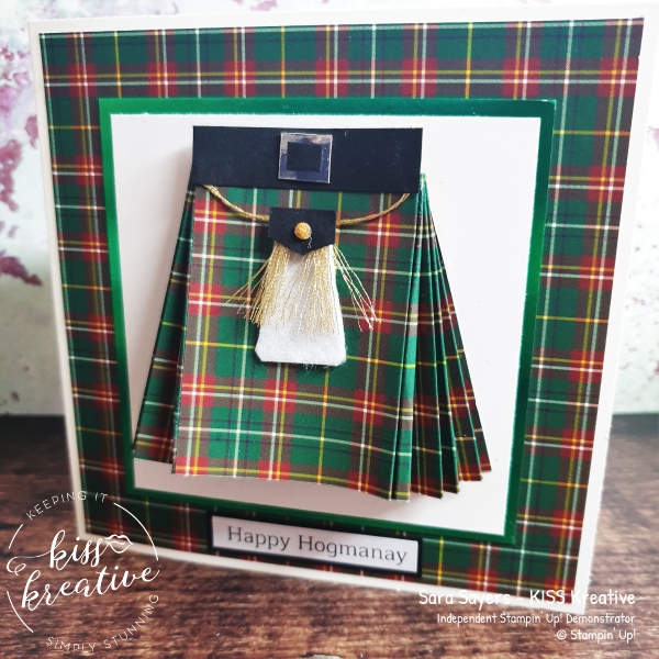 Easy Kilt card using Plaid Tidings DSP by Stampin Up