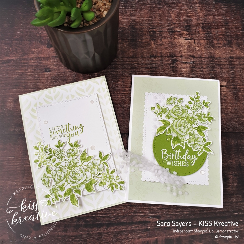 Monochromatic cards using fresh greens and Fancy Phrases Stamp set