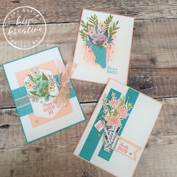 Three ways to create cards with the Wrapped Bouquet Stamp and Die bundle by Stampin Up - Happy Mothers Day, Thanks Friend and Love you Bunches