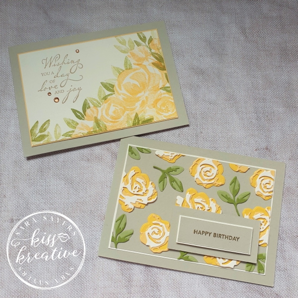 Yellow Roses birthday cards with Brushed Blooms