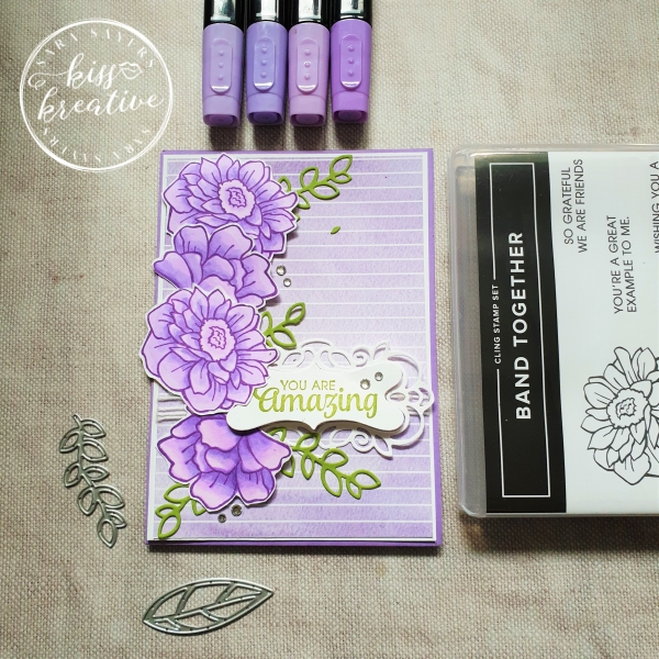 Pretty Purple Floral thank you card using Band Together Stamp set  and Detailed Bands Dies