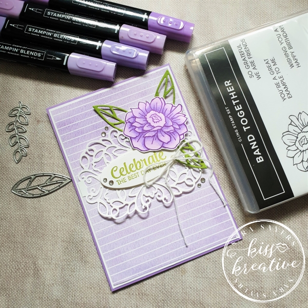 Pretty Purple Floral thank you card using Band Together Stamp set  and Detailed Bands Dies