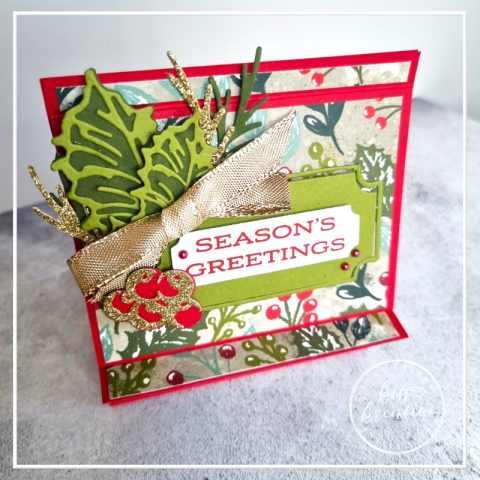 Cradle Easel Card with Boughs of Holly - KISS Kreative